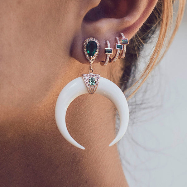 Jacquie Aiche Emerald Baguette Pave Mini Hoop