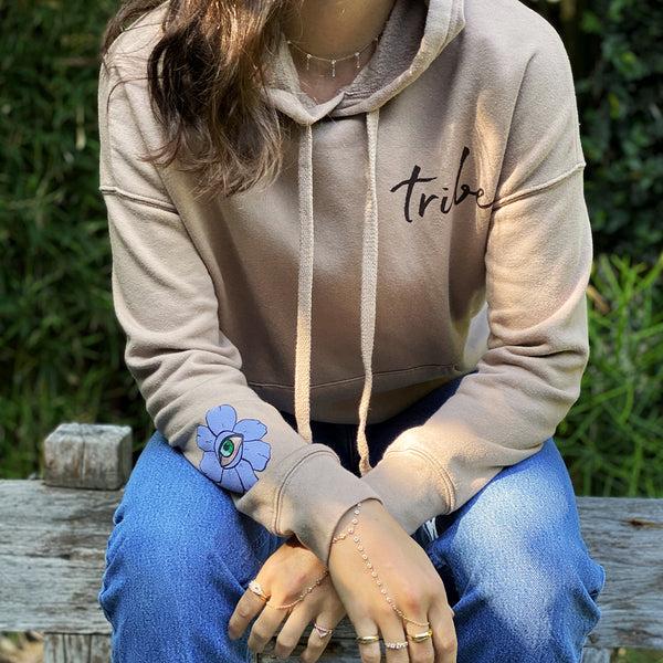 Jacquie Aiche FLOWER CROWN TAUPE HOODIE