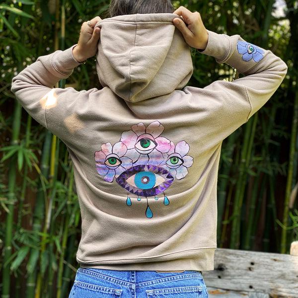 Jacquie Aiche FLOWER CROWN TAUPE HOODIE