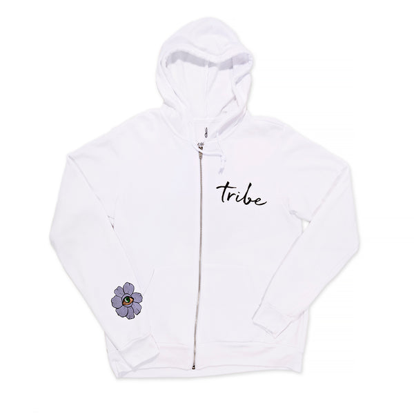Jacquie Aiche FLOWER CROWN WHITE ZIP HOODIE