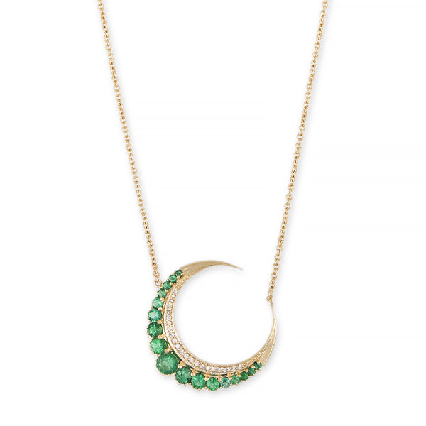 jacquie aiche Large Emerald Crescent Moon Necklace