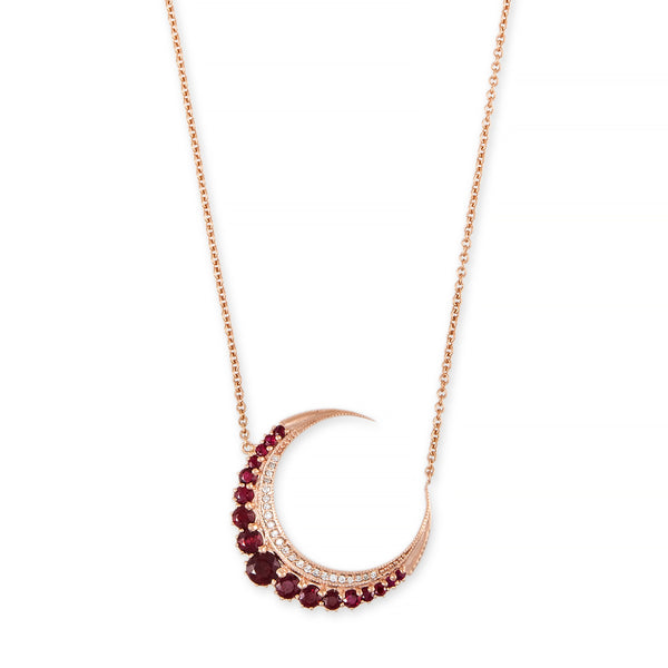 jacquie aiche Large Ruby Crescent Moon Necklace