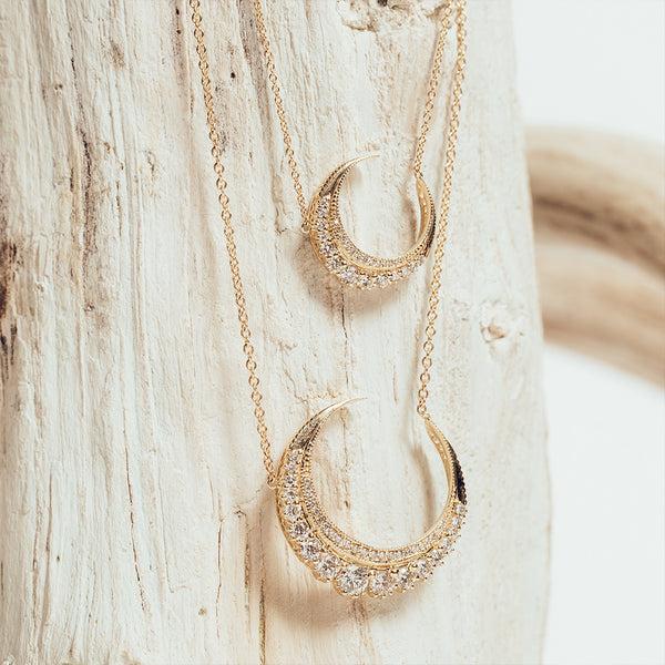 Jacquie Aiche Mini Diamond Crescent Moon Necklace