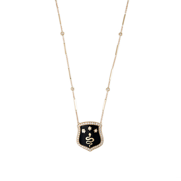 jacquie aiche ONYX SNAKE SHIELD NECKLACE