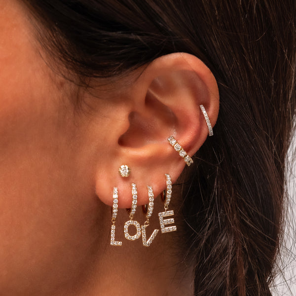 Jacquie Aiche Pave Diamond Letter Mini Hoop