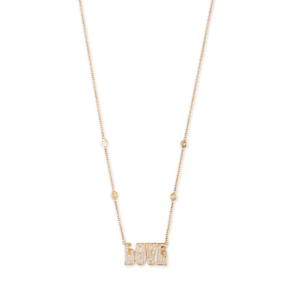 jacquie aiche Pave Diamond Small "Love" Necklace
