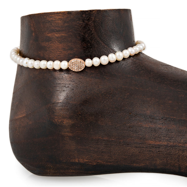 jacquie aiche Pave Oval Bead Pearl Beaded Anklet