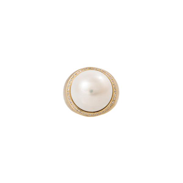 jacquie aiche Pave Round Pearl Satin Ring