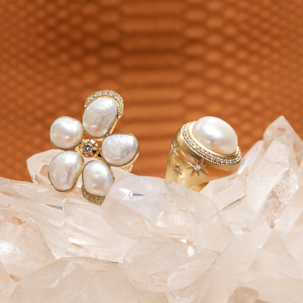 Jacquie Aiche Pave Round Pearl Starburst Ring