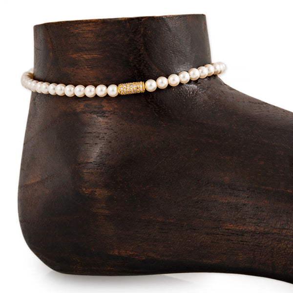 jacquie aiche Pave Tube Bead Pearl Beaded Anklet