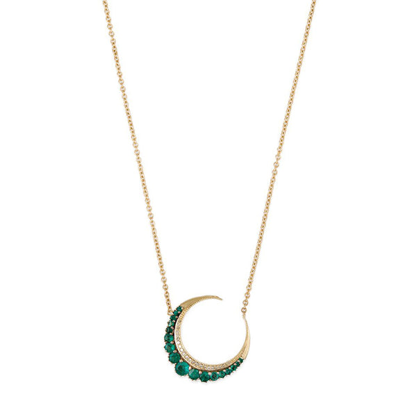 jacquie aiche Small Emerald Crescent Moon Necklace