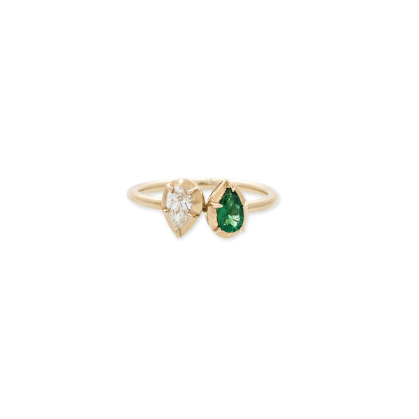 jacquie aiche Teardrop Emerald + Diamond Sophia Ring