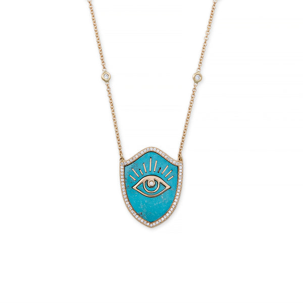 Jacquie Aiche TURQUOISE EYE SHIELD NECKLACE