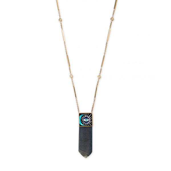 jacquie aiche LABRADORITE CRYSTAL MOON/EYE INLAY NECKLACE