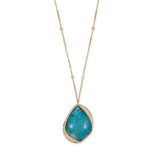 jacquie aiche LARGE GRADUATED PAVE TURQUOISE MARQUISE SMOOTH BAR NECKLACE