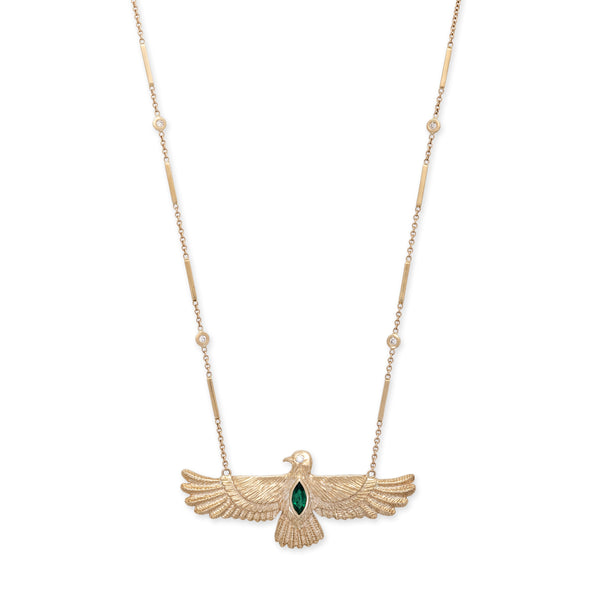 jacquie aiche Large Marquise Emerald Thunderbird Smooth Bar Necklace