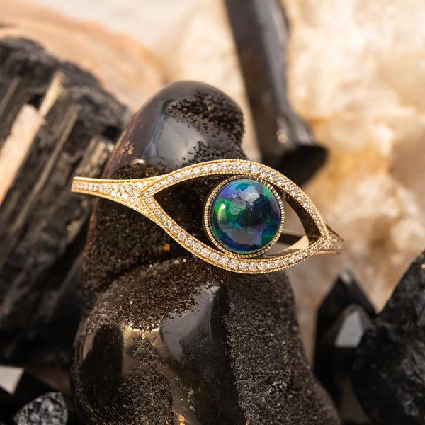 Jacquie Aiche Large Opal Center Pave Eye Cuff Bracelet