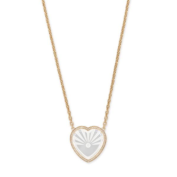 jacquie aiche Large Pavé Carved Sunshine Clear Quartz Heart Moe Chain Necklace
