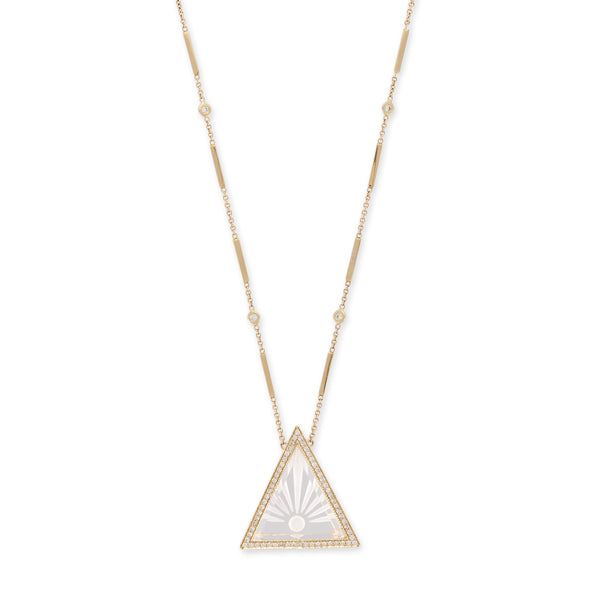 jacquie aiche Large Pavé Carved Sunshine Clear Quartz Triangle Smooth Bar Necklace