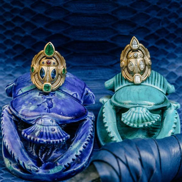 Jacquie Aiche Large Pave Emerald Sapphire Ruby Scarab Ring