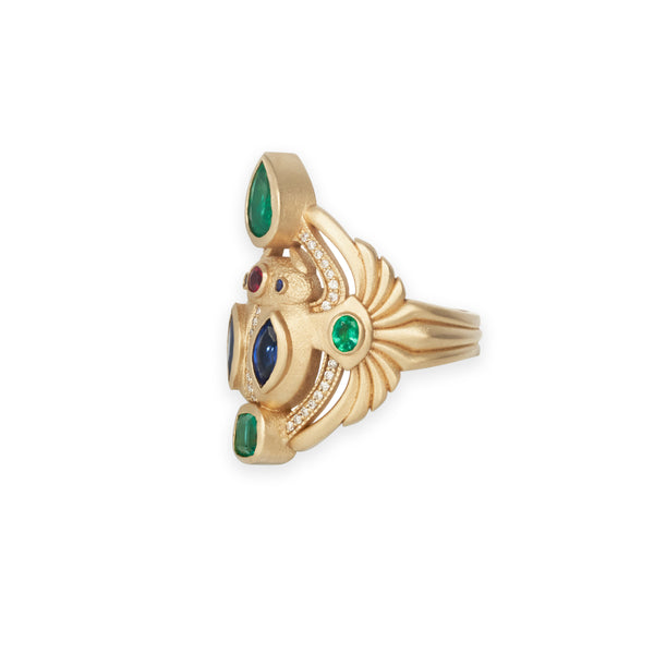 Jacquie Aiche Large Pave Emerald Sapphire Ruby Scarab Ring