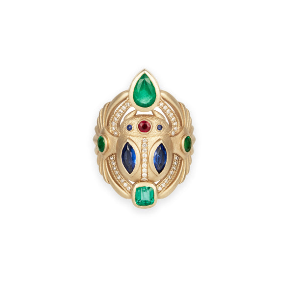 jacquie aiche Large Pave Emerald Sapphire Ruby Scarab Ring