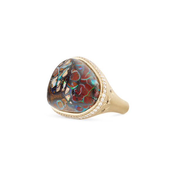 Jacquie Aiche Large Pave Horizontal Freeform Koroit Opal Starburst Sides Ring