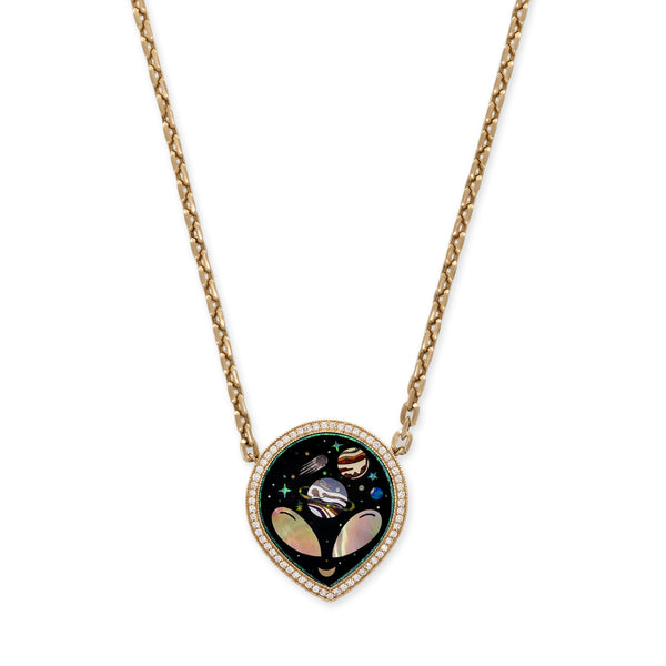 jacquie aiche Large Pavé Onyx + Pearl Alien Galaxy Inlay MOE Chain Necklace