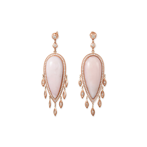 jacquie aiche LARGE PAVE PINK OPAL TEARDROP + MARQUISE DIAMOND SHAKERS DROP EARRINGS
