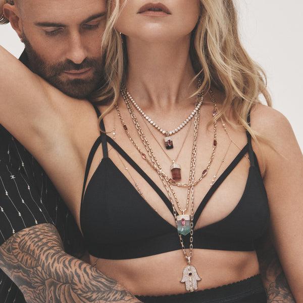 Jacquie Aiche Large Pave Pink Tourmaline Teardrop Cap + Watermelon Tourmaline Crystal Charm