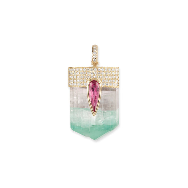 jacquie aiche Large Pave Pink Tourmaline Teardrop Cap + Watermelon Tourmaline Crystal Charm