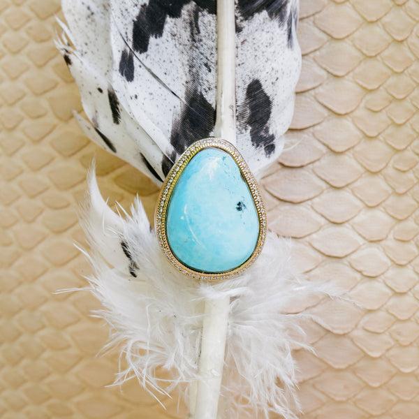 Jacquie Aiche Large Pave Smooth Freeform Turquoise Ring
