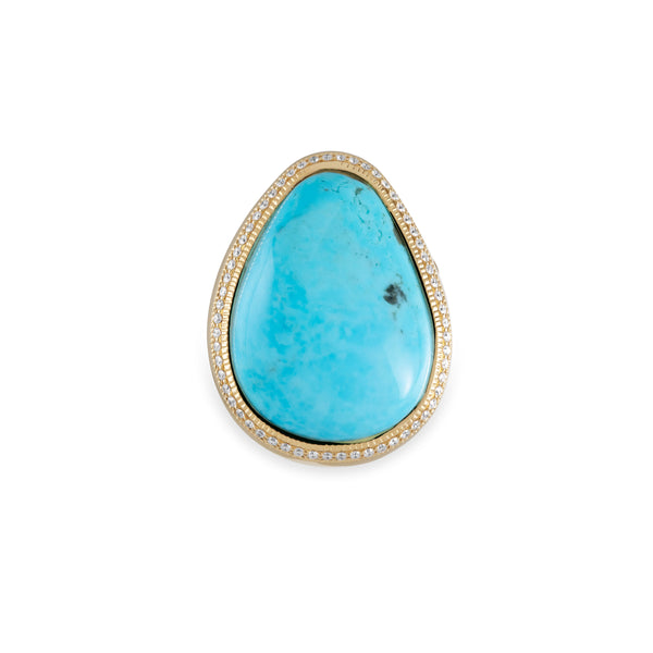 jacquie aiche Large Pave Smooth Freeform Turquoise Ring