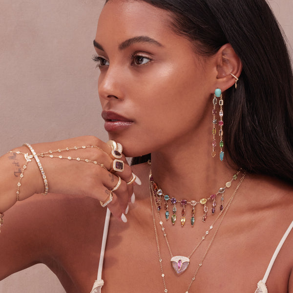 Jacquie Aiche Large Pave Teardrop + Baguette Pink Tourmaline Open Ring