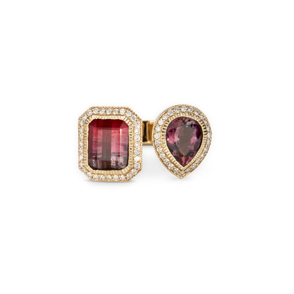 jacquie aiche Large Pave Teardrop + Baguette Pink Tourmaline Open Ring