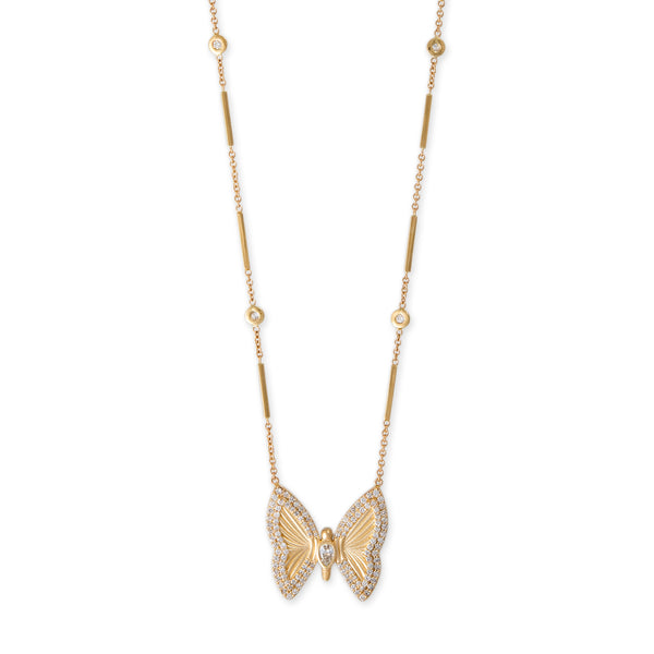 jacquie aiche Large Pavé Teardrop Diamond Center Butterfly Necklace