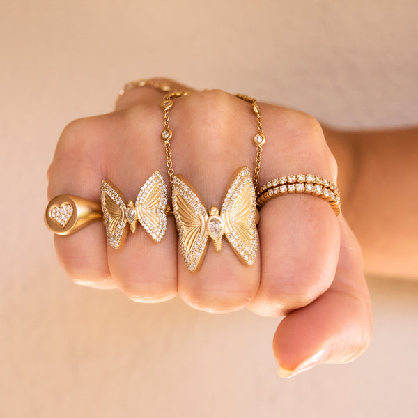 Jacquie Aiche Large Pave Teardrop Diamond Center Butterfly Ring