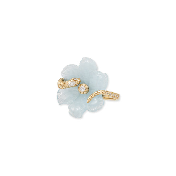 jacquie aiche Large Snake Wrapped Aquamarine Flower Pave Ring