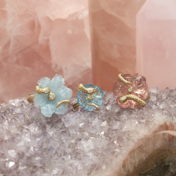 Jacquie Aiche Large Snake Wrapped Pink Tourmaline Flower Pave Ring
