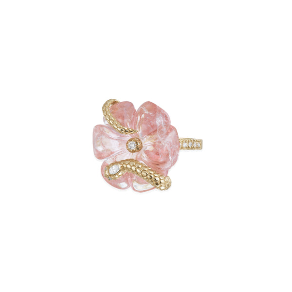 jacquie aiche Large Snake Wrapped Pink Tourmaline Flower Pave Ring