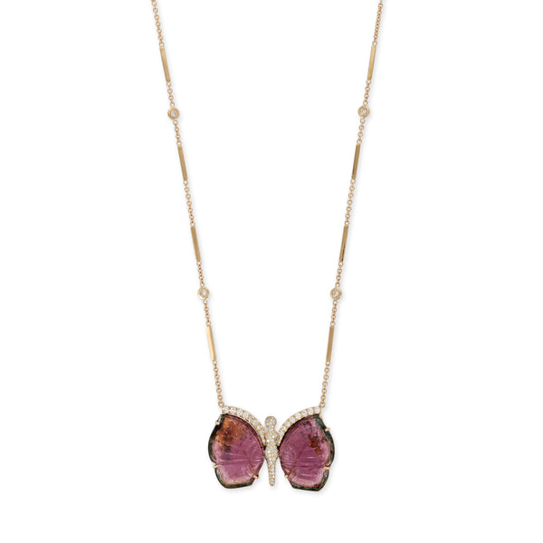 jacquie aiche Large Watermelon Tourmaline Pave Center Butterfly Necklace