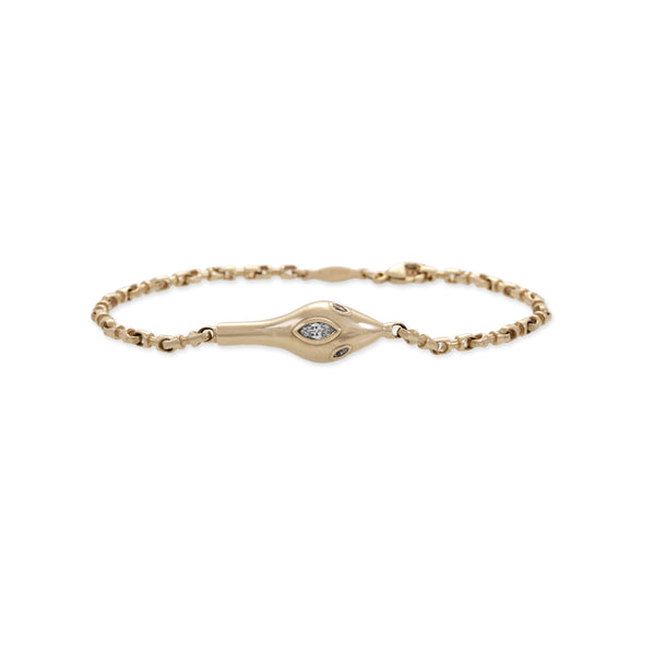 jacquie aiche Marquise Diamond Snake Head Rolo Chain Bracelet