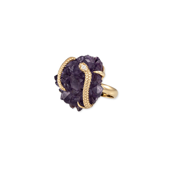 Jacquie Aiche Marquise Diamond Textured Wrapped Snake Amethyst Cluster Ring