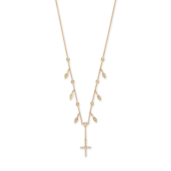jacquie aiche Marquise + Round Diamond Shaker Pave Cross Y Necklace