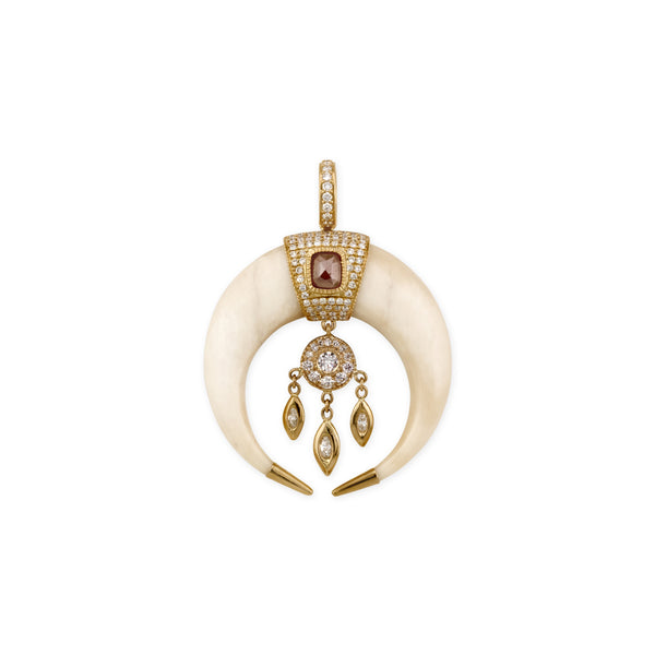 jacquie aiche Medium Pave Rose Cut Cap Bone Double Horn Dreamcatcher Shaker Charm