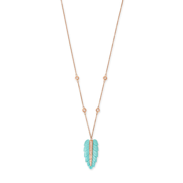 jacquie aiche Medium Pave Turquoise Leaf Diamond Necklace