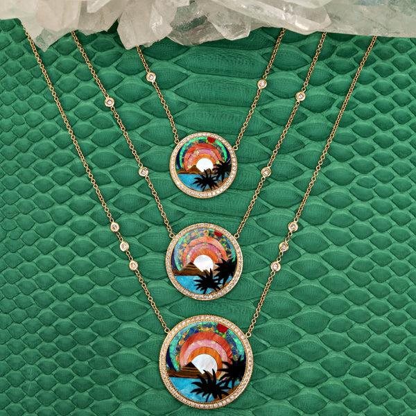 Jacquie Aiche Mini Pave Diamond Tropical Scenic Inlay Necklace