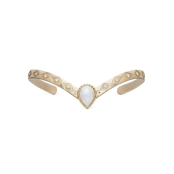 jacquie aiche Moonstone Teardrop Center Diamond Kite Engraved V Cuff Bracelet