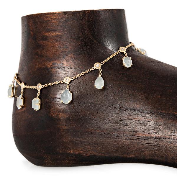 jacquie aiche Multi Shape Aquamarine + Diamond Shaker Anklet