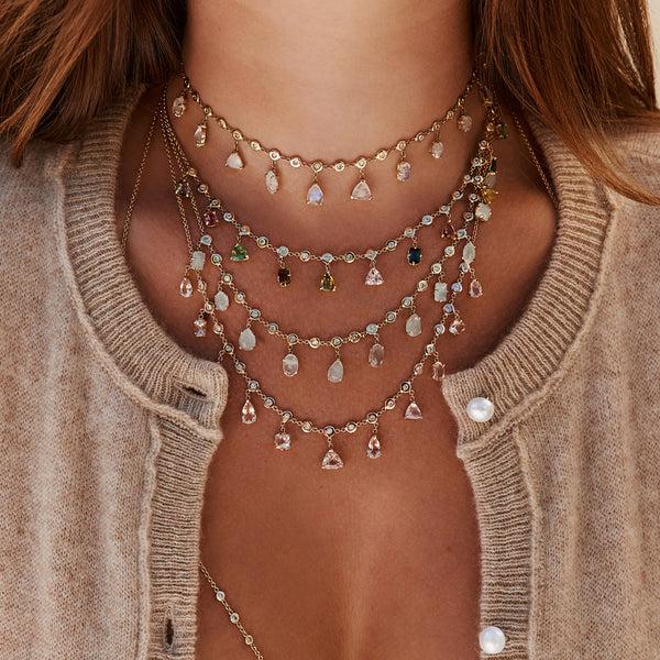 Jacquie Aiche Multi Shape Aquamarine + Diamond Shaker Necklace